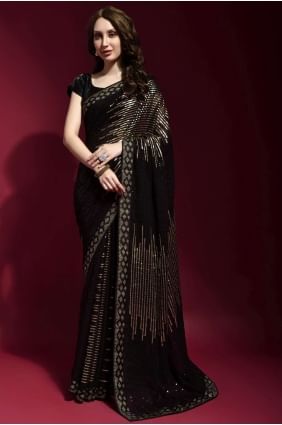 georgette brodée dorée robe de fête sari avec chemisier SR22525