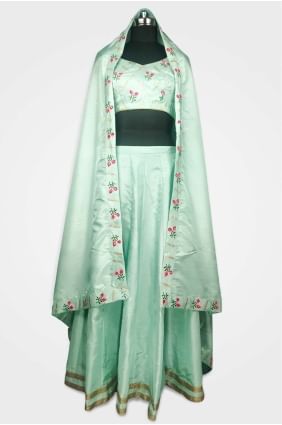 choli lehenga en soie vert de mer UMLC0001