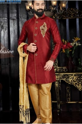 giccha soie marron usure ethnique kurta pyjama KUR0106