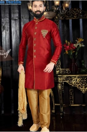 giccha soie marron usure ethnique kurta pyjama KUR0107