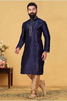 Kurta bleu marine pour homme en jacquard KURR173