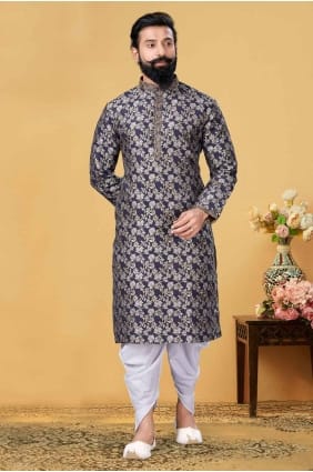 kurta homme jacquard bleu marine avec broderie KURR192