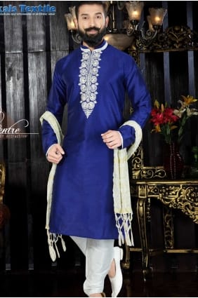 dupion royal art bleu usure ethnique Kurta Kurta Pyjama kur0124