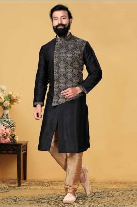 Kurta pour homme en soie unie avec motif café KURR46