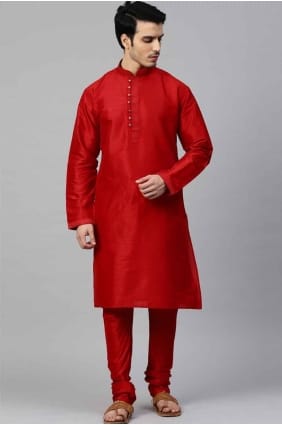 Kurta en soie rouge pour homme KURR59