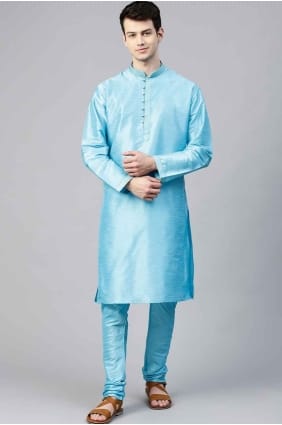 Kurta en soie pour homme en bleu ciel KURR60