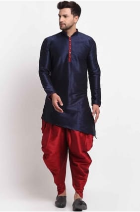 Kurta en soie unie pour homme en bleu avec dupatta KURR67