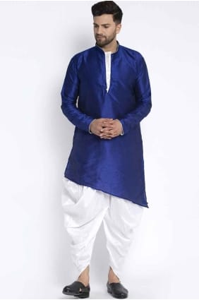 Kurta bleu en soie unie pour homme avec dupatta KURR68