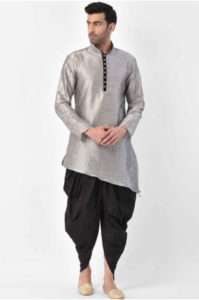 Kurta en soie grise pour homme avec dupatta KURR71