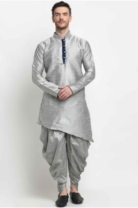 Kurta gris pour homme en soie unie KURR73