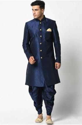 Kurta uni en soie bleue pour homme avec dupatta KURR75