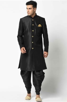 Kurta en soie noire unie pour homme KURR77