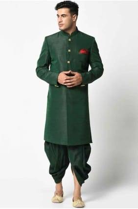 Kurta vert en soie unie pour homme avec dupatta KURR78