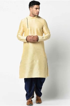 Kurta en soie unie pour homme en crème avec dupatta KURR82