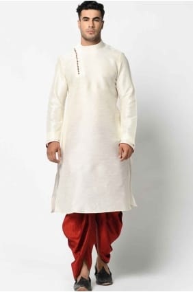 Kurta uni pour homme en soie blanc cassé KURR83