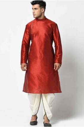 kurta marron pour homme avec soie unie KURR86