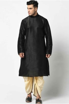 kurta en soie pour homme en noir avec uni KURR87