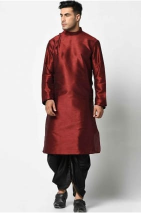 Kurta en soie marron pour homme avec imprimé uni KURR88