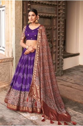 Choli imprimé Lehenga en soie Tussar violette LC7716