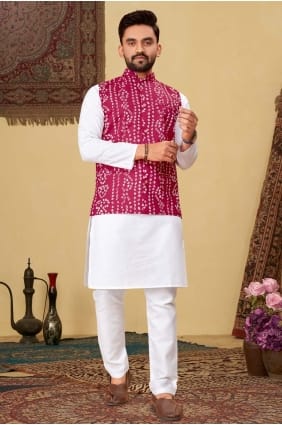 Imprimé HOMME Kurta en coton rose foncé KURR17