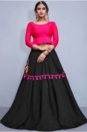 Choli Lehenga En Coton Et Soie Noir LCU0002