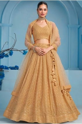 choli lehenga beige en georgette avec broderies LC8395