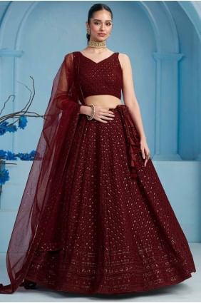 choli lehenga en georgette avec broderies marron LC8396
