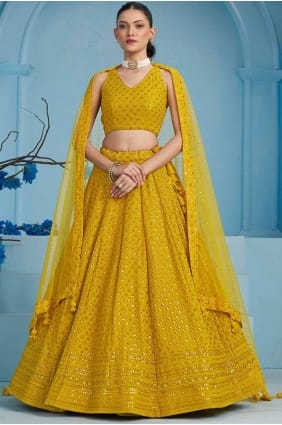 choli lehenga en georgette brodée jaune LC8399