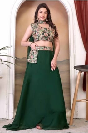 Lehenga choli vert brodé en soie LC8402