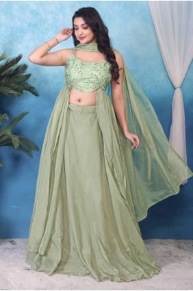 Lehenga Choli pêche en soie brodée LC8404