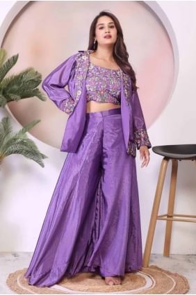 Lehenga Choli en soie violette avec broderie LC8405