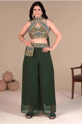 Lehenga Choli vert brodé en georgette LC8406