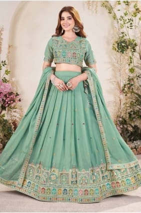 Lehenga Choli en georgette brodée verte LC8408
