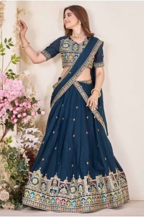 Lehenga Choli bleu brodé en georgette LC8409