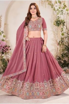Lehenga choli rose brodé en georgette avec dupatta LC8410