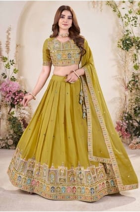 Lehenga Choli en georgette brodée jaune avec Dupatta LC8411