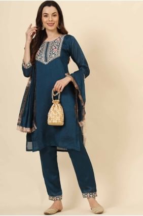salwar kameez en soie brodée blanche avec dupatta SK155573