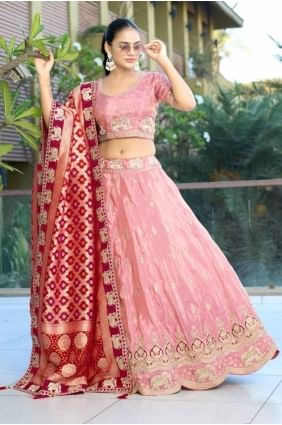 Lehenga choli rose avec viscose brodée LC8414