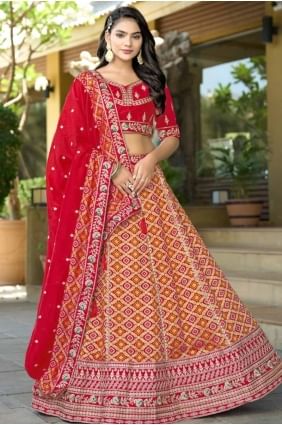 Lehenga Choli en soie multicolore avec broderie LC8415