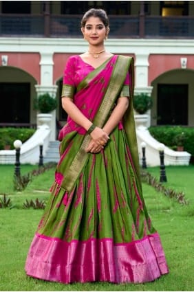 Lehenga Choli vert en soie Zari LC8420