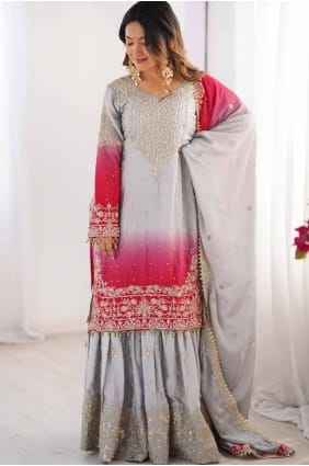 salwar kameez multicolore en mousseline de soie chinon à paillettes avec dupatta SK155575
