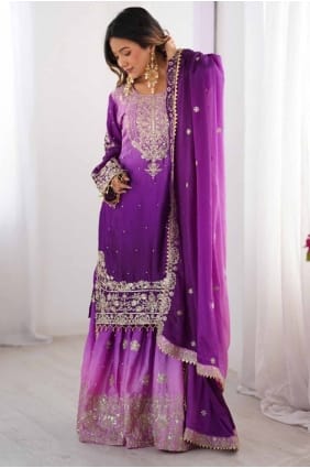 salwar kameez en mousseline de soie à paillettes multicolore avec dupatta SK155576