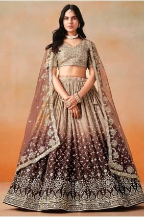 Lehenga choli en georgette brodée marron LC8424
