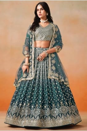 Lehenga Choli en georgette brodée bleue avec Dupatta LC8425