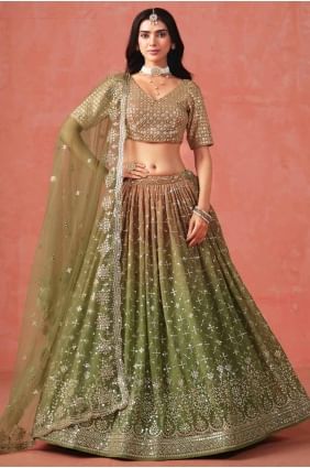 Lehenga Choli en georgette brodée marron LC8427