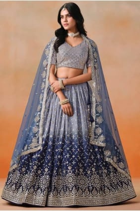 Lehenga Choli bleu en georgette avec broderie LC8428