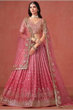 Lehenga Choli en georgette brodée rose avec Dupatta LC8429