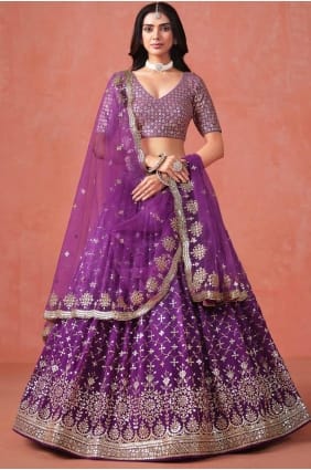 Lehenga Choli brodé en georgette violette LC8430