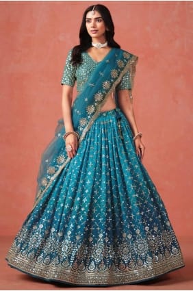 Lehenga Choli en georgette avec broderies bleues LC8431