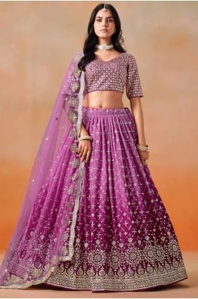 Lehenga choli rose avec georgette brodée LC8432